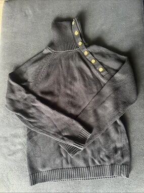 Ralph Lauren Black Turtleneck Button-Shoulder Sweater